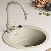 Fregadero de cocina beige redondo + grifo